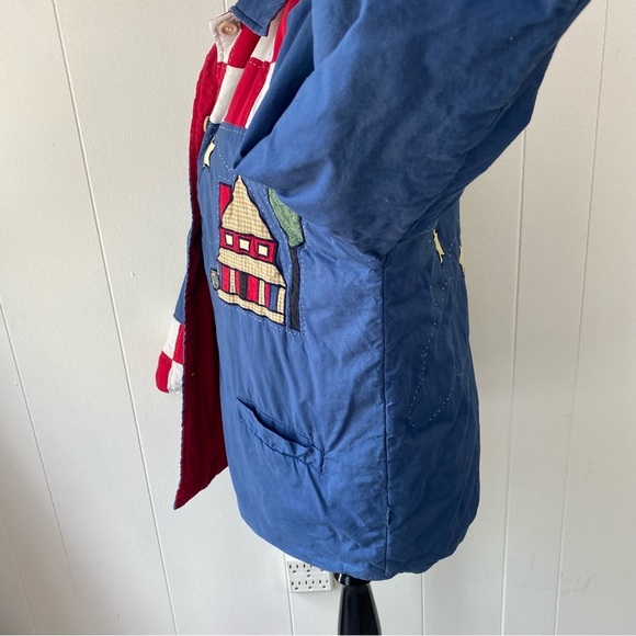 Women’s M Americana Patchwork Cabin Sky Quilted Reversible Button Jacket Red - Picture 5 of 16